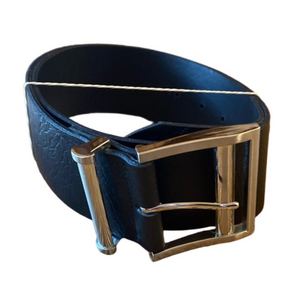RUDSAK Thick Black Bonded Leather Belt Silver Buckle Size Small Unisex